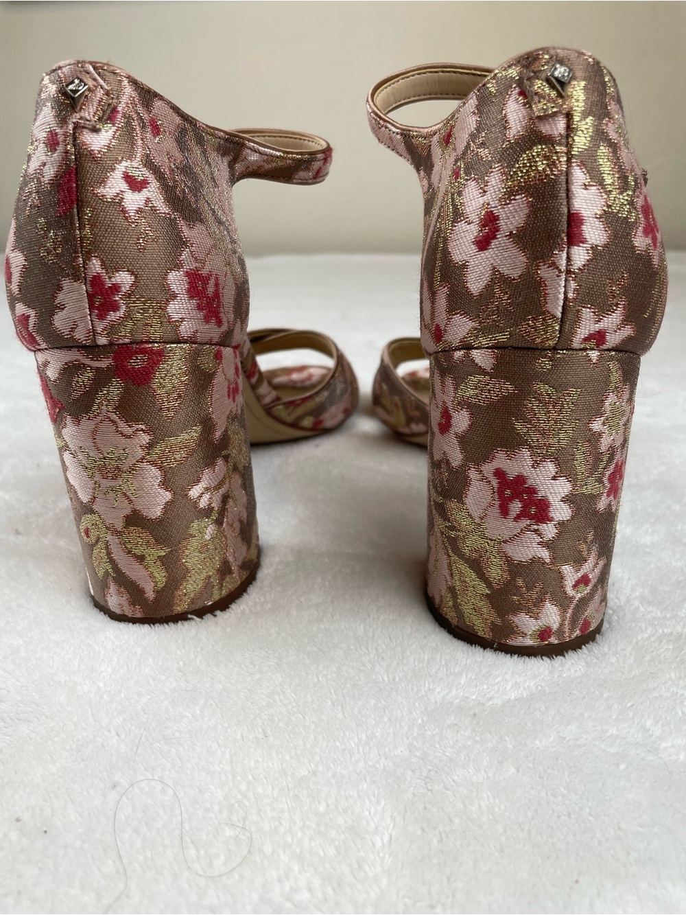 Sam Edelman Metallic Rose Gold Floral Block-Heel Sandals - Picture 4 of 6